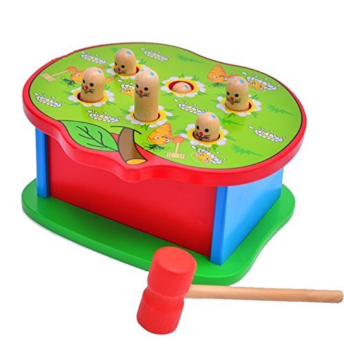 Vidatoy Classic Wooden Whac-a-mole Box With A Hammer For Children