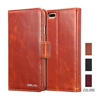 iPhone 7 plus Leather Case, ACLUXS Wallet Case [ GENUINE LEATHER of COWHIDE ] for Apple Smartphone Phone 7 5.5" Stand Carrying Style 100% Handmade (Brown)