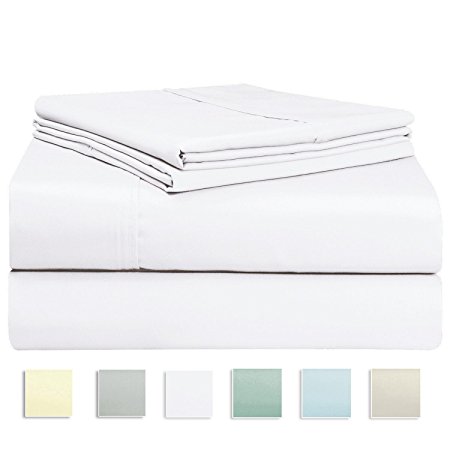 400 Thread Count Sheet Set, 100% Long-staple Cotton White Full Sheets, Sateen Weave Bedsheets, Stylish 4-inch hem, Upto 17 inch Deep Pockets by Pizuna Linens