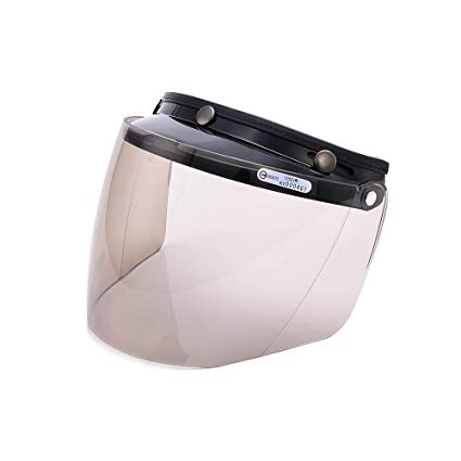 Universal 3 Snap Flip Up Visor Face Shield Lens for Open Face Motorcycle Helmets by MotorFansClub (LightSmoke, One Size)