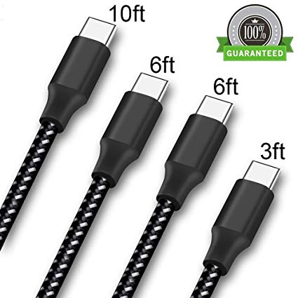 YouHo USB Type C Cable, 4Pack 3FT 2×6FT 10FT Nylon Braided USB C Charger Cable Fast Charging Cord Compatible Samsung Galaxy S9 S8 Plus Note 9/8, LG G6 G7, Moto G6 Play, Google Pixel XL 3/3 XL-Black