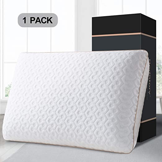 BedStory Memory Foam Pillow, Cooling Gel Pillows for Sleeping, Cervical Bed Pillow for Neck Pain Orthopedic - Side Back Stomach Sleepers, Removable Washable Cover & Ventilated Design, Standard Size