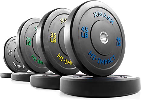 XMark Hi-Impact Bumper Plates, Three-Year Warranty, Hi-Impact Dead Bounce Commercial Olympic Bumper Weight Plates, Pairs and Sets, XM-3393