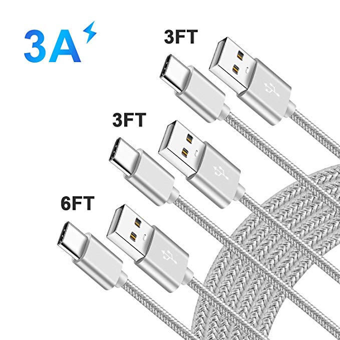 USB C Charger Cord Cable for Galaxy S10 10E 10,3A Quick Charge 3.0 for LG V40 V35 G8 Thinq V30 V30  V30S, Stylo 4 5,Moto Z3,Z3 Play,Z2,Z2 Force,Z Droid,USB Type C Fast Charging Phone Wire 3-3-6 FT