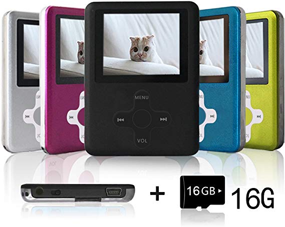 Lecmal Portable MP3 Player MP4 Player with 16Gb Micro SD Card and FM Radio, Multi-Function Music Player with Mini USB Port, Mp3 Recorder, Media Player for Children-Black