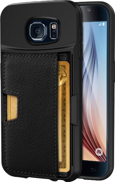 Galaxy S6 Wallet Case - Q Card Case for Samsung Galaxy S6 by CM4 - Ultra Slim Protective Kickstand Credit Card Carrying Case Black Onyx