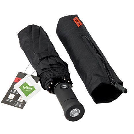 HODGSON Umbrella,Winproof Canopy,Auto open & Close Folding Black Rain Umbrella for Men and Women -LED