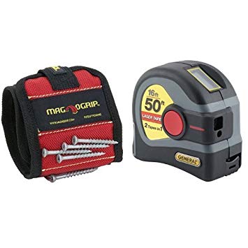 MagnoGrip 311-090 Magnetic Wristband with LTM1 2-in-1 Laser Tape Measure, 50’ Laser Measure, 16’ Tape Measure