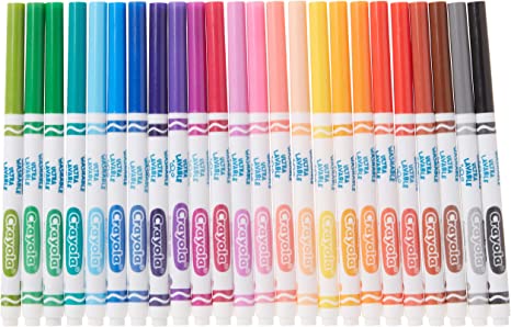 Crayola 24 Washable Fine Line Markers, Colossal, School and Craft Supplies, Drawing Gift for Boys and Girls, Kids, Teens Ages 5, 6,7, 8 and Up, Holiday Toys, Stocking , Arts and Crafts, Gifting