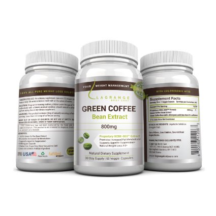 Pure Green Coffee Bean Extract - Super Strength - Fast Acting - All Natural Extreme Appetite Suppressant and Weight Loss Supplement For Maximum Results - 60 Vegetarian Capsules. Highest Grade & Quality Antioxidant For Men & Women - Best Formula For Burning Both Fat and Sugar - 100% Guaranteed By Lagrange Body Care.