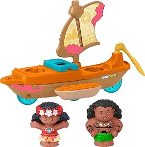 Fisher-Price Little People Toddler Toys Disney Princess Moana & Maui’s Canoe Sail Boat with 2 Figures for Ages 18  Months