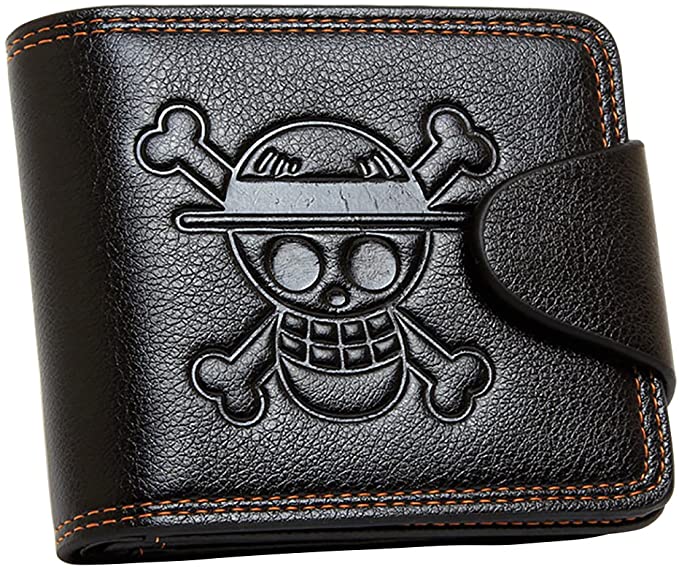 One Piece Wallet - Straw Hat Pirates Jolly Roger Anime Stylish Bifold Wallet for Men (Faux Leather)
