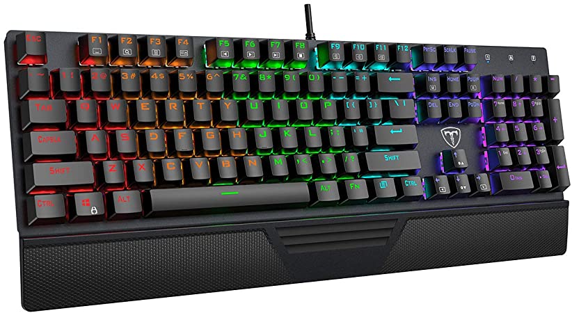 VicTsing Mechanical Gaming Keyboard – Full Outemu Blue Switches Computer Keyboard, Fantastic Backlit Keyboard with Ergonomic Wrist Rest, Full Anti-Ghosting Wired Keyboard for PC/MAC Games, Black