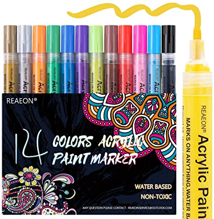 Paint Pens for Rock Painting, Stone, Ceramic, Glass, Wood, Canvas, Acrylic Paint Markers Pen Medium Tip Set of 14 Colors - DIY Craft Making Supplies