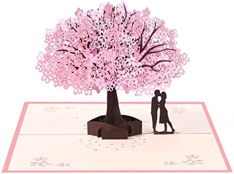 Vicloon 3D Card, Pop Up Card with Romantic Lovers Under Cherry Tree, Mother's Day Card Anniversary Card Valentine's Day Card Wedding Card Greeting Card for Wife Husband Girlfriend Bride and Mother