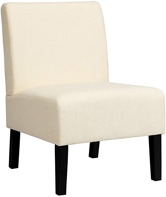 Giantex Armless Accent Chair, with Curved Backrest, Rubber Wood Legs, Soft Sponge, Comfortable Backrest, Upholstered Fabric Side Chairs, Living Room Chair (Beige)