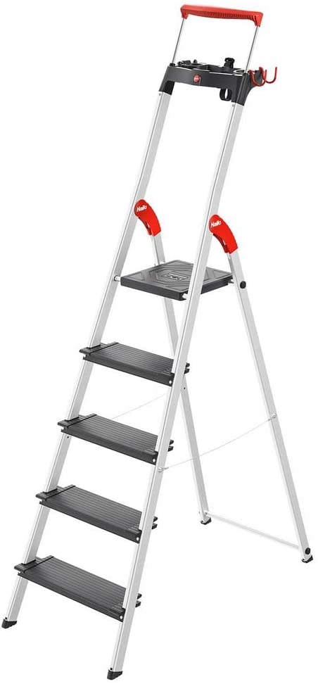 Hailo TopLine L100 8050-307 Aluminium Safety Stepladder with Multifunctional Shell, Safety Holder, Platform Lock and 130 mm Extra-Deep Steps, Black, 8050-507