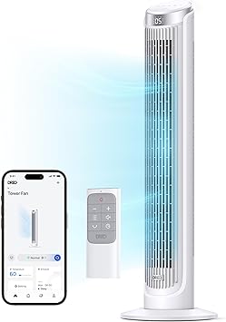 Dreo Smart Tower Fan for Bedroom, Standing Fans for Indoors, 90° Oscillating, 26ft/s Velocity Quiet Floor Fan with Remote, 8H Timer, Voice Control Fans for Indoors, Compatible with Alexa