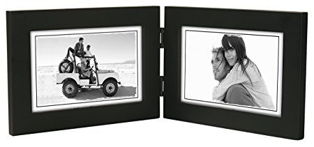 Malden Double Horizontal 4x6 Picture Frame - Wide Real Wood Molding, Real Glass - Black
