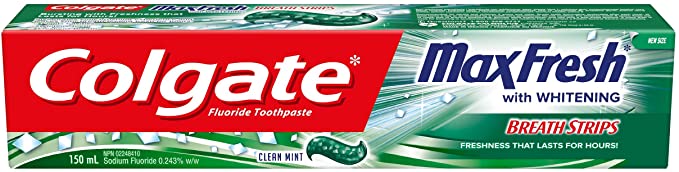 Colgate MaxFresh Toothpaste with Mini Breath Strips, Clean Mint, 150 mL