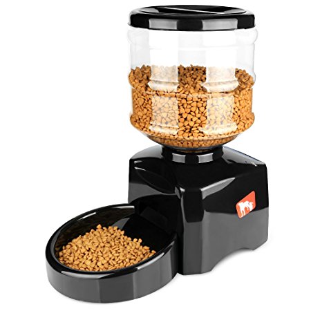 Airsspu 5.5L Automatic Pet Feeder -Support LCD Screen and Voice Message Recording - Healthy，Simply Dogs Cats Food Bowl Dispenser（Black）