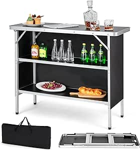 COSTWAY Portable Bar Table for Events, Foldable Pop-Up Bar with Carrying Bag, Collapsible Checkout Counter, 43.5” x 15” x 34.5” Mobile Bartending Station for Party, Craft Fair