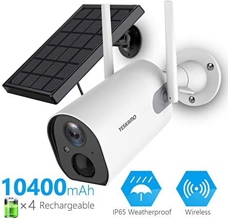 YESKAMO Outdoor Security Camera Wireless 1080P HD Rechargeable Battery Wifi IP Camera for Home Surveillance CCTV System Solar Power, 2 Way Audio, Night Vision, Motion Detection, for iOS/Android Phone