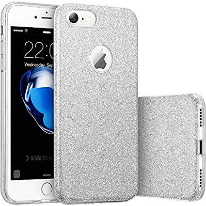 iPhone 7 plus case, SZJJX SHINY Series [Bling Crystal] Slim TPU Bumper Case for Apple iPhone 7 plus Shock Absorbing Scratch Resistant Frame THREE LAYER Protection Cover Protector 5.5 inch-Silver