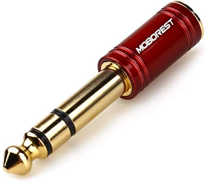 MOBOREST 6.35mm (1/4 inch) Male to 3.5mm (1/8 in) Jack Stereo Female Adapter Conversion Plug Adaptor Cable Copper RED 1PCS