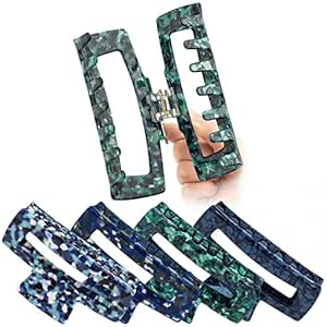 5.1 Inch Extra Large Claw Clips for Women Girls Long Thick Curly Hair, Acetate Big Hair Claw Clip Rectangle Jumbo Claw French Jaw Non Slip Strong Hold Hair (4 Pcs, Blue and Green)