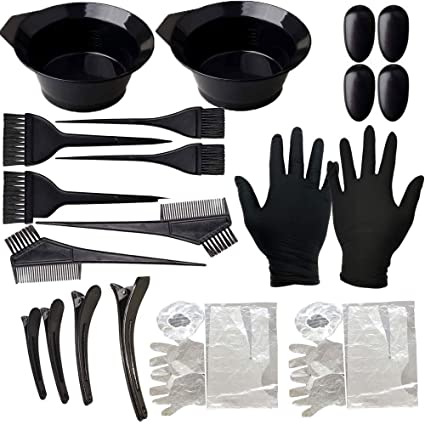 22 Pieces Hair Dye Coloring Kit, Hair Tinting Bowl, Dye Brush, Ear Cover, Gloves for DIY Salon Hair Coloring Bleaching Hair Dryers Hair Dye Tools (14.8 x 4.8 cm, Small Black Bowl Style)