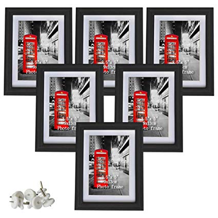 Amazing Roo 3.5x5 Picture Frames Set of 6, Black Photo Frame for 3.5 x 5 Pictures with Mat, 4x6 Photos Without Mat