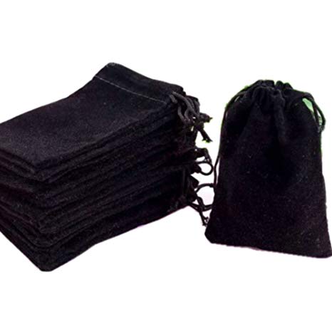 HOSL 100 Pieces Wholesale Lot - Black Velvet Cloth Jewelry Pouches/Drawstring Bags 3" X 4" (100, Black)