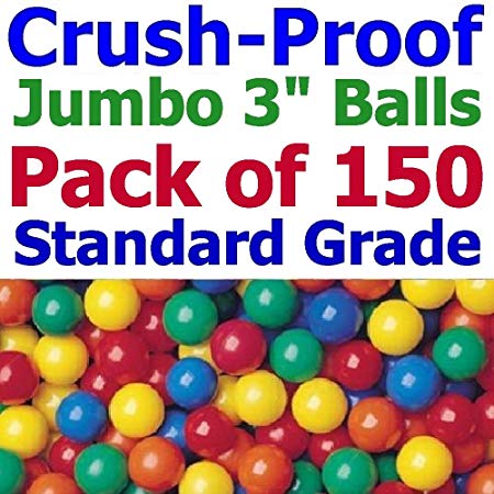 Jumbo 3" Size - My Balls Pack of 150 Crush-Proof Ball Pit Balls - 5 Colors Phthalate Free; BPA Free; Non-Recycle Plastic