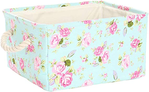 uxcell Storage Basket Bin for Toys Clothes, Collapsible Canvas Fabric Laundry Basket Box with Drawstring Closure & Carry Handles, Floral (Large - 17.7"x13.8"x9.8")