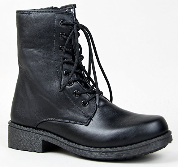 Qupid MISSILE-04/SOURCE-03X Mock Dr. Martens Inspired Lace Up 1460 Style Combat Boot, Missle-04 Black