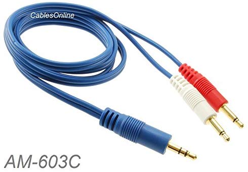3ft CablesOnline 3.5mm Stereo Male to Dual (Rd/Wh) Mono 3.5mm Blue Audio Breakout Cable, AM-603C