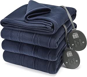 Sunbeam Electric Royal Ultra Fleece Heated Blanket, 12 Heat Settings, 12-Hour Selectable Auto Shut-Off, Fast Heating, Warm and Cozy, Indigo Blue Color, King, 90" x 100"