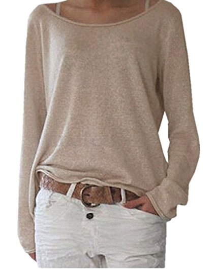 ZANZEA Women's Solid O Neck Long Sleeve T Shirt Casual Knit Tops Blouse Pullover