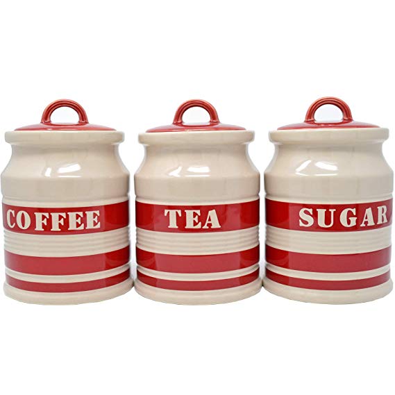 Set of 3 Cream CANISTERS Coffee Tea Sugar Ceramic LID 17CM Storage Kitchen New