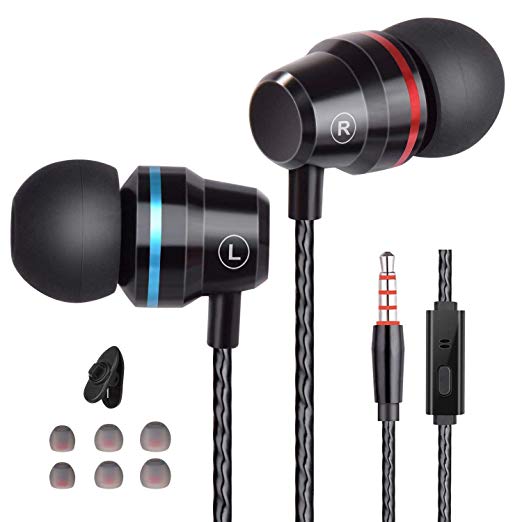 Earbuds Stereo Headphones in-Ear Earphones with Microphone Mic Wired Earphone Compatible Android Phone Tablet Laptop MP3 Players (Without Volume Control)