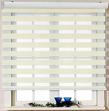 Foiresoft Custom Cut to Size, [Winsharp Basic, Ivory, W 71 x H 47 inch] Zebra Roller Blinds, Dual Layer Shades, Sheer or Privacy Light Control, Day and Night Window Drapes, 20 to 103 inch Wide