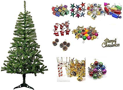 SLE 3 Feet Christmas Artificial Tree with 50 Pcs Tree Assorted Decoration Set for Christmas Home Decor (Balls, Bells, Gifts, Drums, Candy Sticks & Santa Claus etc)