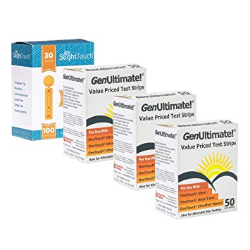 GenUltimate Blood Glucose Test Strips for Use with One Touch Ultra Meters - 150 Strips with 100 Slight Touch Lancets
