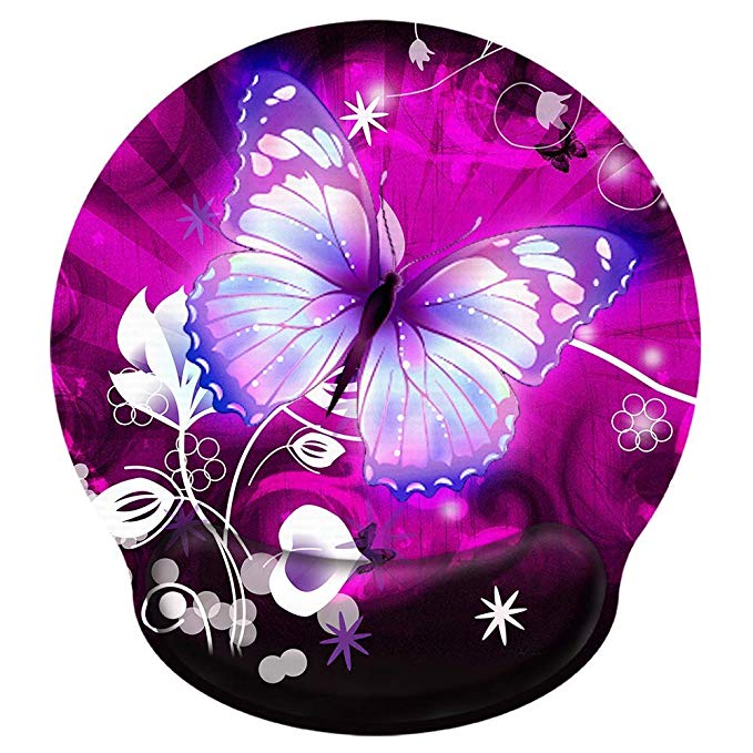 ICOLOR Purple Butterfly 9 x 10 Inches Mouse Pad with Wrist Rest,Water Resistant Non-Slip Ergonomic Memory Foam Pain Relief Mouse Pad Mat Desk Mice Mat for Office Gaming Computer Laptop(iColorMP-03)