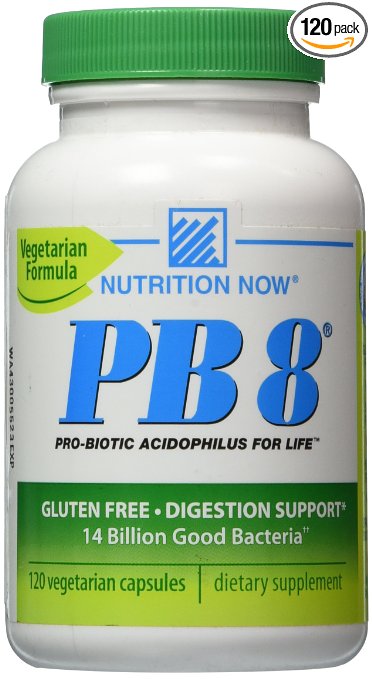 Now PB 8 Pro-Biotic Acidophilus Capsules, Vegetarian, 120-Count Bottles 60 Servings