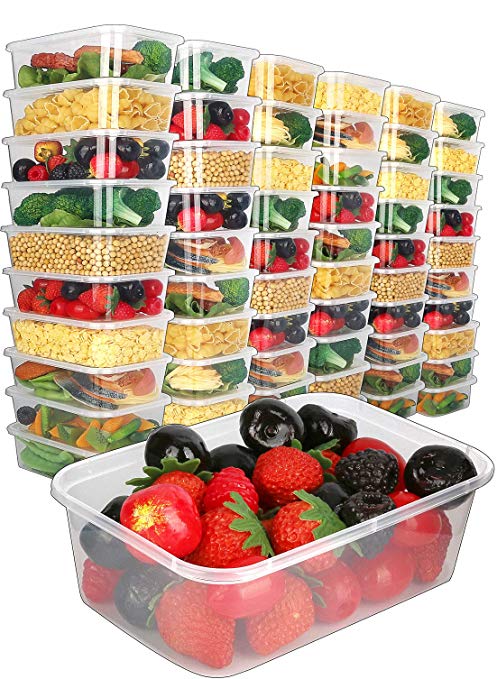 [60pk,25oz] Food Storage Containers with Lids-Food Containers Meal Prep Plastic Containers with Lids Food Prep Containers Deli Containers with Lids Freezer Containers with lids Disposable Containers