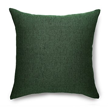100% Pure Linen Pillow Cover Case Natura, Linen Decorative Square Cushion covers, Throw pillowcases, 20 x 20 Inch Forest Green Cushion Cover Case by Solino Home