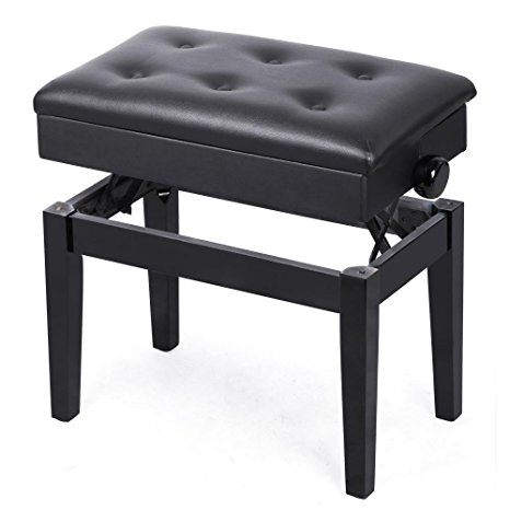 Yaheetech Black Adjustable Faux Leather Piano Bench Stool with Sheet Music Storage