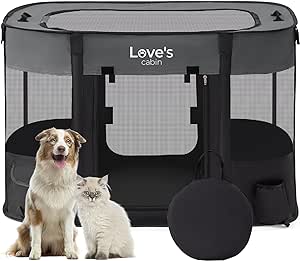 Love's cabin Pet Puppy Dog Playpen, Medium Dog Tent Crates Cage Indoor/Outdoor, Portable Exercise Playpen for Dog and Cat, Foldable Pop Up Dog Kennel Playpen with Carring Case (M, Grey)